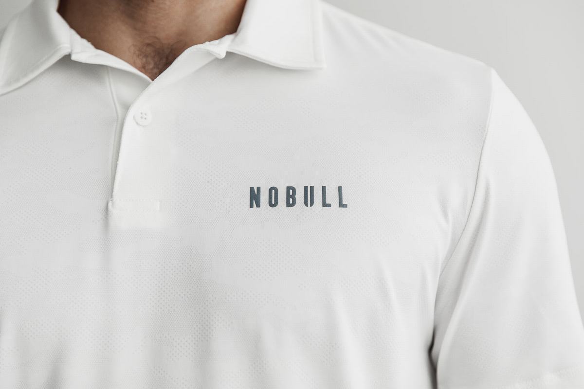 Nobull Lightweight Textured Polo Men's T Shirts White Camo | Australia (PF3849)